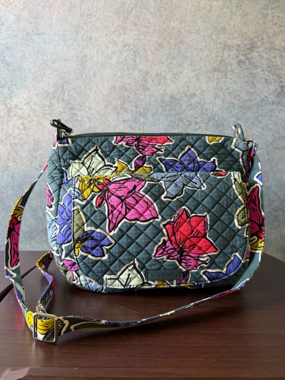 Vera Bradley Quilted Falling Flower Floral Crossbody in Teal Multi